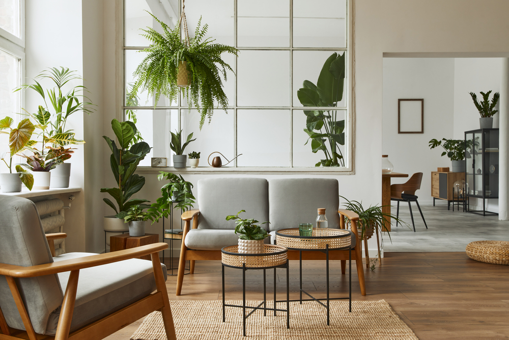 ModernScandinavianInteriorOfLivingRoomWithDesignGreySofa - welltica.dk - Vejen til et bedre liv