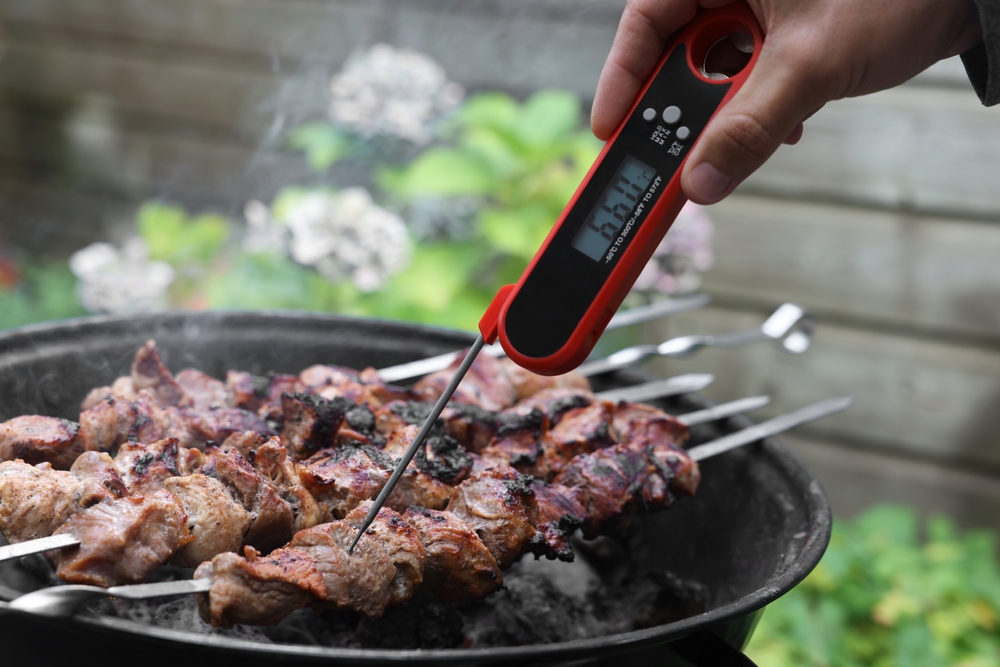 ManMeasuringTemperatureOfDeliciousKebabOnMetalBrazierOutdoors - welltica.dk - Vejen til et bedre liv