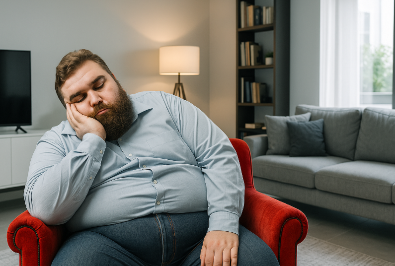 Sitting, tired, overweight, living room - welltica.dk - Vejen til et bedre liv