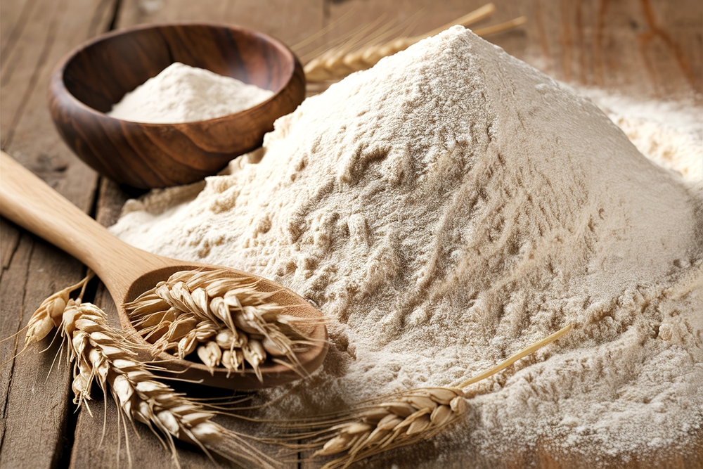TheFlourPileAndWheatGrainsInWoodenSpoonAnd - welltica.dk - Vejen til et bedre liv