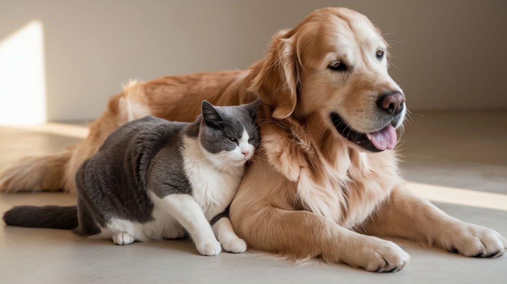 AiImageOfARelaxedGray-and-whiteCatCuddlingWithA - welltica.dk - Vejen til et bedre liv